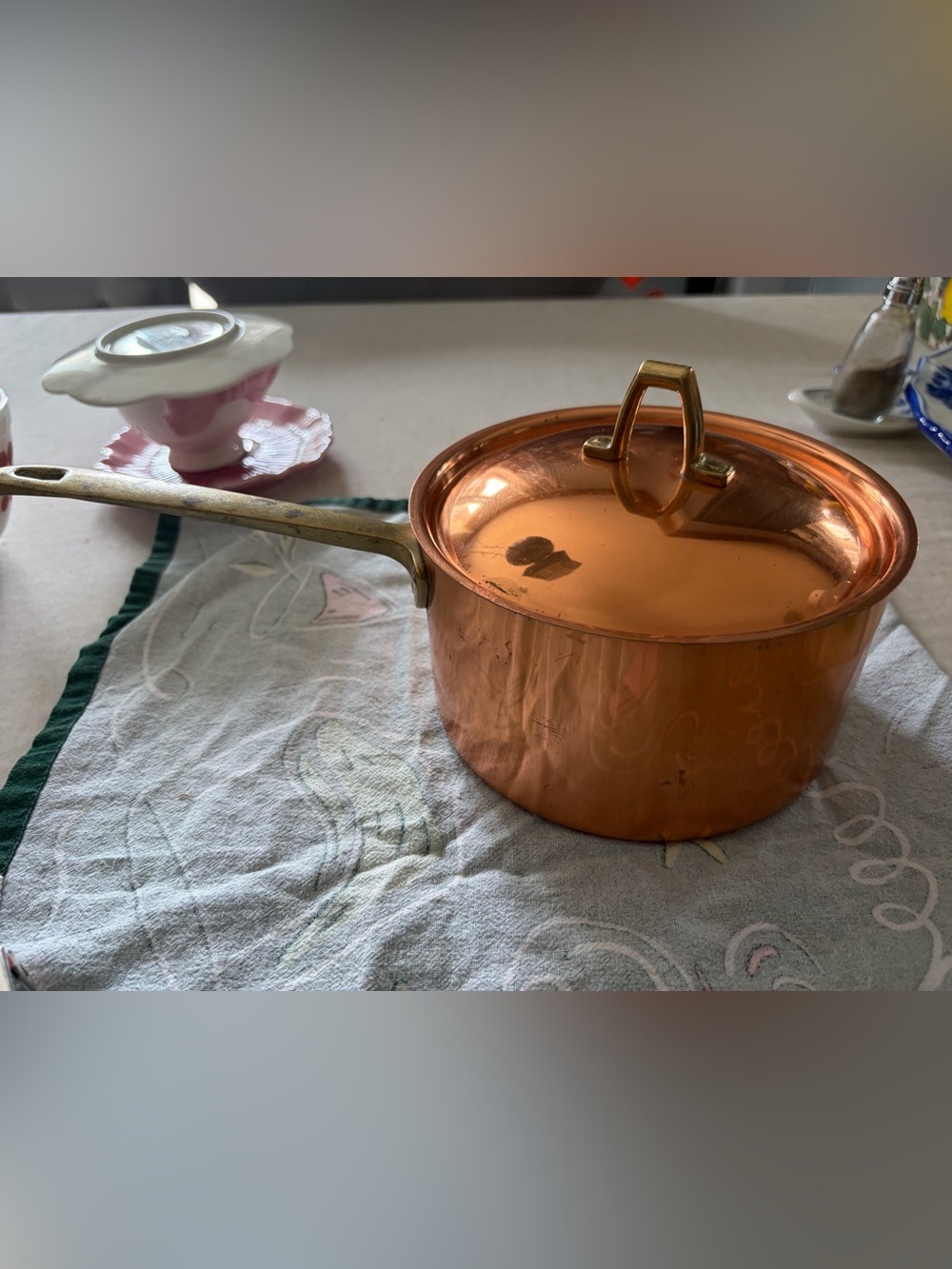 Vintage Paul Revered Copper-Finish Saucepan with Lid and Long Handle